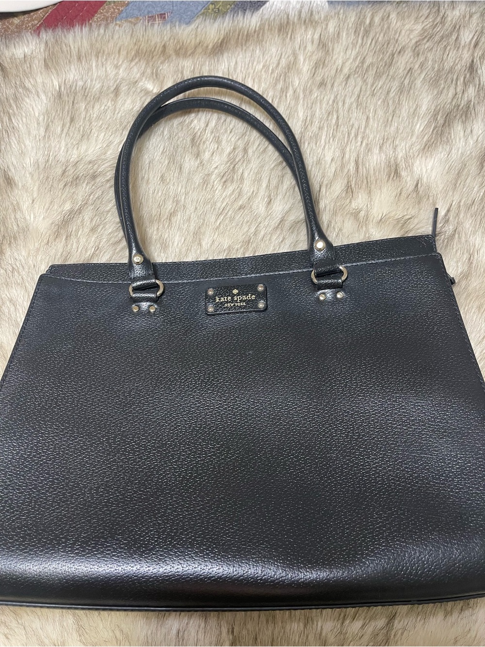 kate spade Black large Pebbled Leather Tote with Gold Hardware